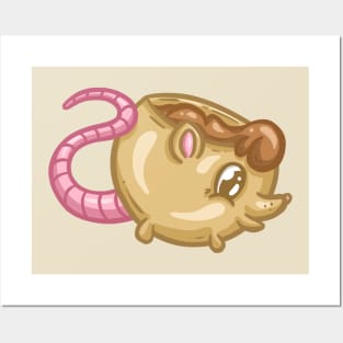 Cute Baby Rat Coffee Cup Cartoon Illustration Posters and Art